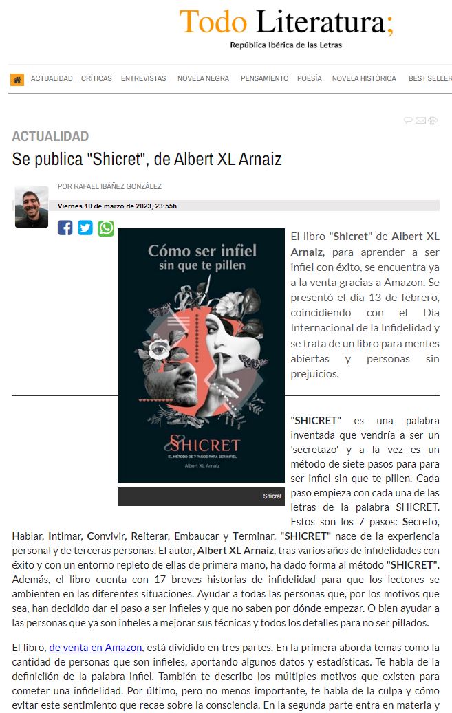 SHICRET Albert XL Arnaiz libro infidelidad Todo Literatura